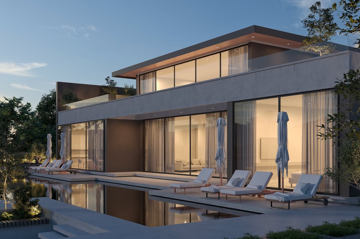 Luxury villa house exterior and swimming pool - 3D house render example